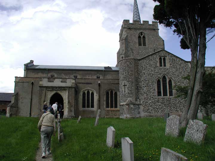 398th Memorial Group Tour visiting Anstey Church (2002) (398th Window to right of Door)